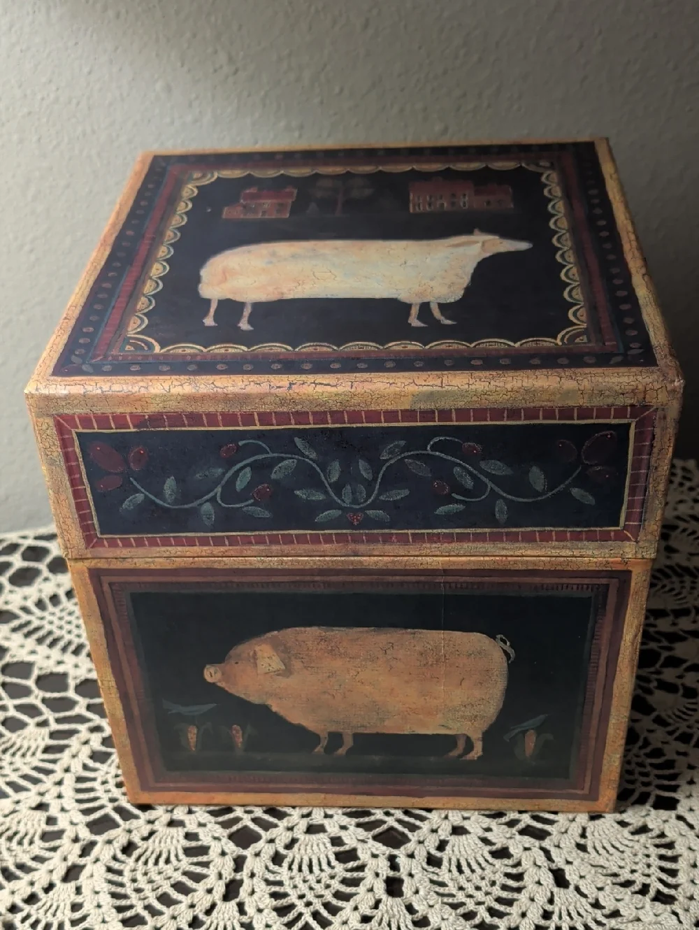 Folk Art Pig Rooster Cow Sheep Barnyard Decorative Storage Box - Bob's Boxes